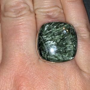 Sterling silver and genuine seraphanite ring. Adjustable in size